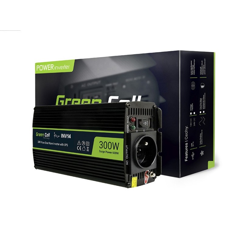 Green Cell Car Power Inverter 24V for 230V, 300W/600W Full Sine wave