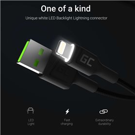 Cable Green Cell Ray USB-A - Lightning White LED 120cm with support for Apple 2.4A  fast charging