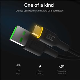 Cable Green Cell Ray USB-A - microUSB Yellow LED 120cm with support for Ultra Charge QC3.0 fast charging