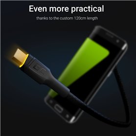 Cable Green Cell Ray USB-A - microUSB Yellow LED 120cm with support for Ultra Charge QC3.0 fast charging