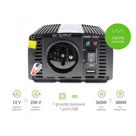 Green Cell ® Voltage Car Inverter 12V to 230V, 300W