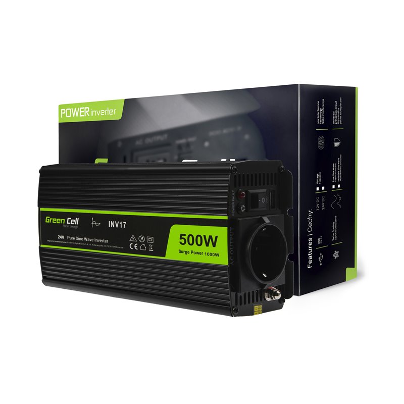 Green Cell ® Voltage Car Inverter 24V to 230V, 500W Full Sine Wave