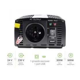 Green Cell ® Voltage Car Inverter 24V to 230V, 300W / 600W