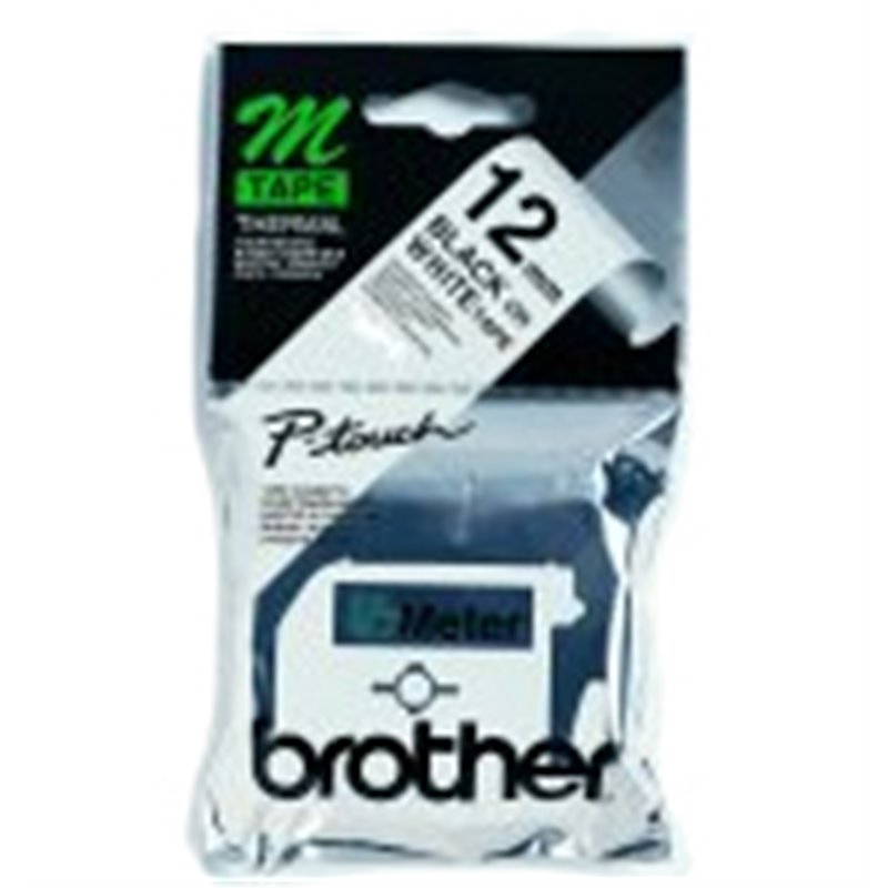 Brother Labelling Tape - 12mm, Black/White, Blister label-making tape