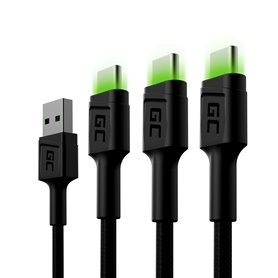 Set 3x Green Cell GC Ray USB-C 200cm Cable with green LED backlight, fast charging Ultra Charge, QC 3.0