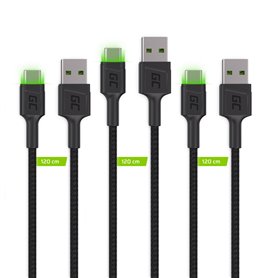 Set 3x Green Cell GC Ray USB-C 200cm Cable with green LED backlight, fast charging Ultra Charge, QC 3.0