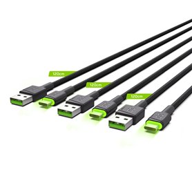 Set 3x Green Cell GC Ray USB-C 200cm Cable with green LED backlight, fast charging Ultra Charge, QC 3.0