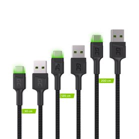 Set 3x Green Cell GC Ray USB-C Cable 30cm, 120cm, 200cm with green LED backlight, fast charging UC, QC 3.0