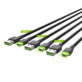 Set 3x Green Cell GC Ray USB-C Cable 30cm, 120cm, 200cm with green LED backlight, fast charging UC, QC 3.0