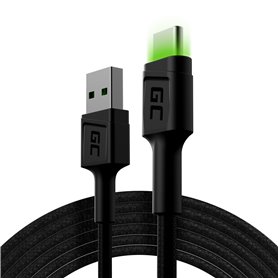 Cable Green Cell Ray USB-A - USB-C Green LED 200cm with support for Ultra Charge QC3.0 fast charging 