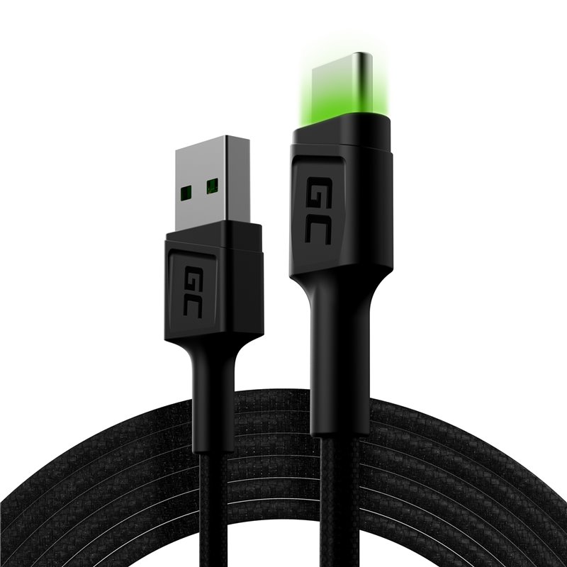 Cable Green Cell Ray USB-A - USB-C Green LED 200cm with support for Ultra Charge QC3.0 fast charging 