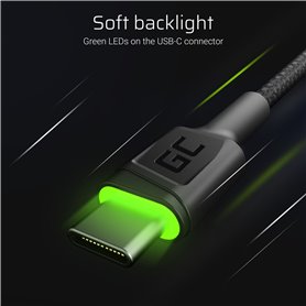 Cable Green Cell Ray USB-A - USB-C Green LED 200cm with support for Ultra Charge QC3.0 fast charging 