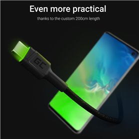 Cable Green Cell Ray USB-A - USB-C Green LED 200cm with support for Ultra Charge QC3.0 fast charging 