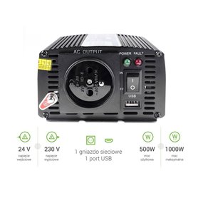 Green Cell ® Voltage Car Inverter 24V to 230V, 500W/1000W