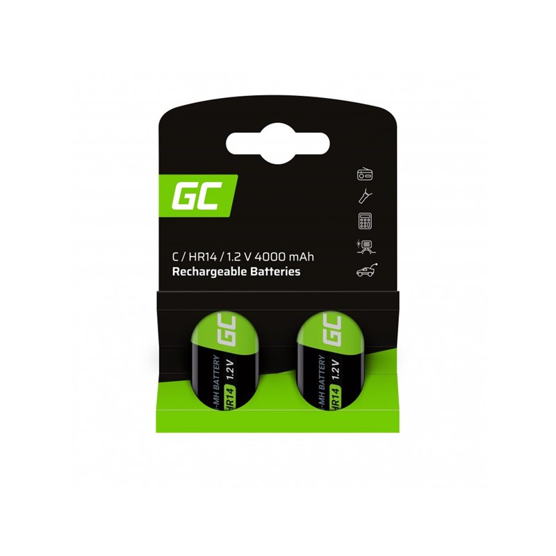 Rechargeable batteries 2x C R14 HR14 Ni-MH 1.2V 4000mAh Green Cell Rechargeable batteries 2x C R14 HR14 Ni-MH 1.2V 4000mAh Green Cell