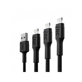 3x Kabel Green Cell GC Ray USB - Lightning 30cm, 120cm, 200cm for iPhone, iPad, iPod, white LED, quick charging