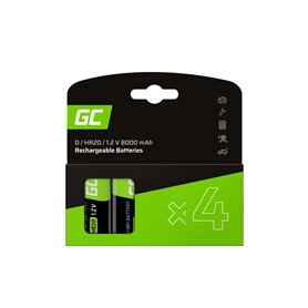 Green Cell Rechargeable Batteries 4x D R20 HR20 Ni-MH 1.2V 8000mAh