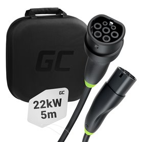 Green Cell Snap Type 2 EV Charging Cable 22 kW 5 m for Tesla Model 3 S X Y, VW ID.3, ID.4, ID.5, Kia EV6, Audi E-Tron, Fiat 500e