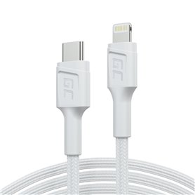 Kabel Bia³y USB-C - Lightning MFi 1m do Apple iPhone Green Cell PowerStream, z szybkim ³adowaniem Power Delivery