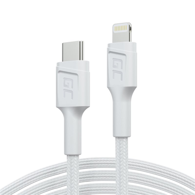 Kabel Bia³y USB-C - Lightning MFi 1m do Apple iPhone Green Cell PowerStream, z szybkim ³adowaniem Power Delivery