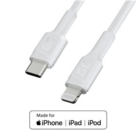 Kabel Bia³y USB-C - Lightning MFi 1m do Apple iPhone Green Cell PowerStream, z szybkim ³adowaniem Power Delivery