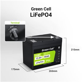 Green Cell CUBE LiFePO4 80Ah 12.8V 1024Wh Lithium Iron Phosphate Battery for Camper, Cleaning Equipment, Camping