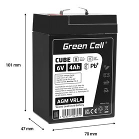 Green Cell Cube AGM VRLA IP54 6V 4Ah bezobs³ugowy akumulator do systemu alarmowego kasy fiskalnej zabawki