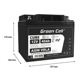 Green Cell CUBE AGM IP54 12V 40Ah VRLA Battery Gel deep cycle scooter mower boat barge mower tractor fishing boat