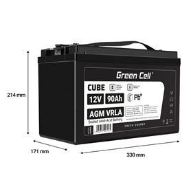 Green Cell CUBE AGM IP54 12V 90Ah VRLA Battery Gel deep cycle scooter mower boat barge mower tractor fishing boat