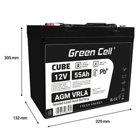 Green Cell CUBE AGM IP54 12V 55Ah VRLA Battery Gel deep cycle scooter mower boat barge mower tractor fishing boat