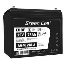 Green Cell CUBE AGM IP54 12V 75Ah VRLA Battery Gel deep cycle powerchair photovoltaic leisure battery campervan