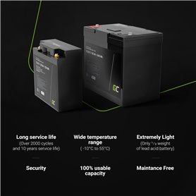 Green Cell LiFePO4 Battery 12V 12.8V 50Ah for photovoltaic system, campers and boats