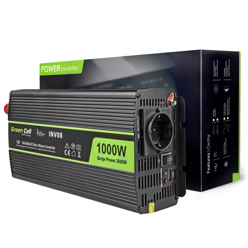 Green Cell Car Power Inverter 12V to 220V, 1000W / 2000W 